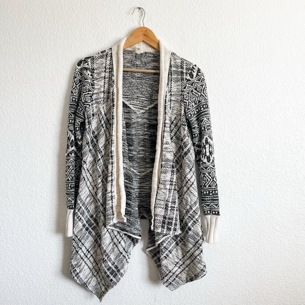 Anthropologie Tiny Marzine Black White Open Front Drape Cardigan Sweater M